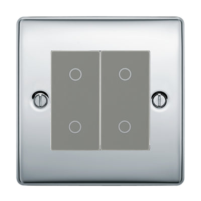 BG Nexus Polished Chrome Double Secondary Touch Dimmer Switch Grey Inserts by British General (BG-EMTDSG+NPCEMS2)