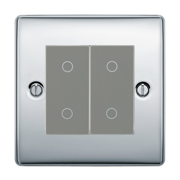 BG Nexus Polished Chrome Double Secondary Touch Dimmer Switch Grey Inserts