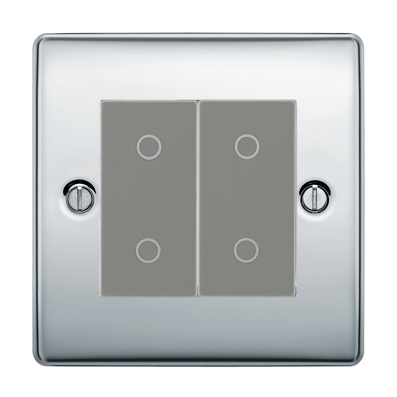 BG Nexus Polished Chrome Double Secondary Touch Dimmer Switch Grey Inserts