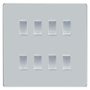 BG Screwless Polished Chrome 8 Gang Engraved Custom Labelled Appliance Grid Switch by British General (BG-SCREWLES-POLISHED-CHROME-CUSTOM-8GANG)