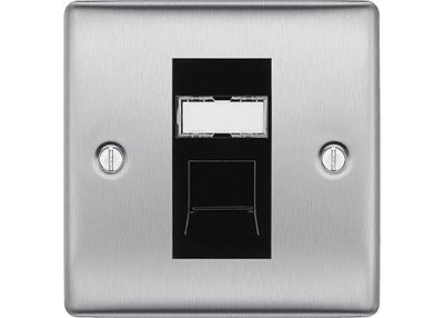 BG Nexus Metal Brushed Steel 1 Gang RJ45 Data Socket NBSRJ451 Black Insert by British General (BG-NBSRJ451B)