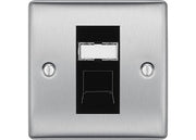BG Nexus Metal Brushed Steel 1 Gang RJ45 Data Socket NBSRJ451 Black Insert by British General (BG-NBSRJ451B)
