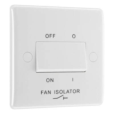 BG Nexus 1 Gang 10AX 3 Pole Fan Isolator White Switch & 50mm Pattress Back Box