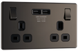 FBN22U3B Front - This completely screwless and slimline flat plate double 13A power socket from British General comes with two USB charging ports allowing you to plug in an electrical device and charge mobile devices simultaneously without having to sacrifice a power socket.