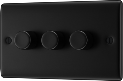 BG NFB83 Nexus Metal Matt Black 3 Gang 200W 2 Way Push On-Off Intelligent LED Dimmer Switch by British General (BG-NFB83)