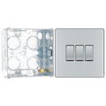 BG Screwless Polished Chrome 20A 16AX 2 Way Triple Light Switch FPC43 with 35mm Steel Back Box