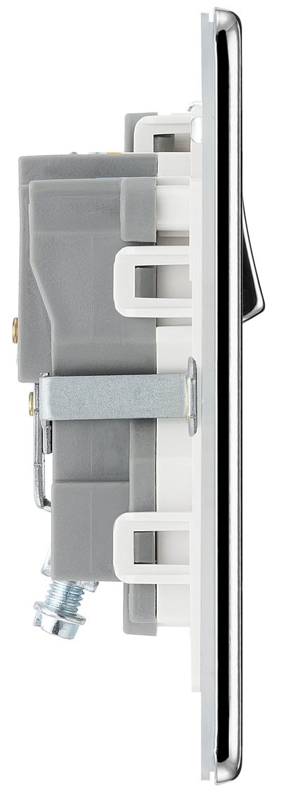 BG FPC21W Nexus Screwless Flat-Plate Single Switched Plug Socket Polished Chrome White Insert 13A