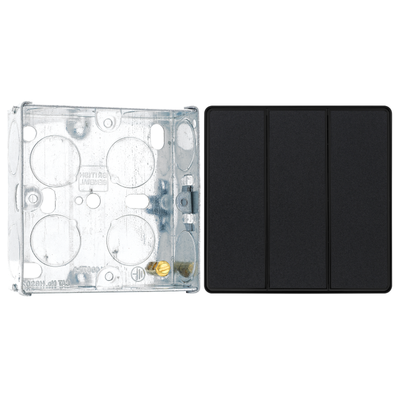BG Evolve Matt Black 2 Way Triple Edge to Edge Rocker Switch PCDMB43EB with 25mm Steel Back Box