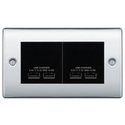 BG Nexus Polished Chrome 4G Euro Plate with 2X USB-A Dual Chargers Black Insert by British General (BG-NPCEMR4+EMUSB3B)