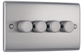 BG NBS84 Nexus Metal Brushed Steel 4 Gang 200W 2 Way Trailing Edge Push Type Dimmer Switch
