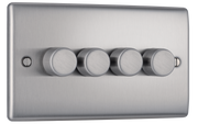 BG NBS84 Nexus Metal Brushed Steel 4 Gang 200W 2 Way Trailing Edge Push Type Dimmer Switch by British General (BG-NBS84-Shopify-SA_1)