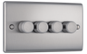 BG NBS84 Nexus Metal Brushed Steel 4 Gang 200W 2 Way Trailing Edge Push Type Dimmer Switch by British General (BG-NBS84-Shopify-SA_1)