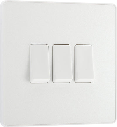 BG PCDCL43W Pearlescent White Evolve 3 Gang 20A 16AX 2 Way Light Switch - White Insert