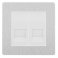 BG Evolve Brushed Steel Double Master Telephone Socket, Screw Terminal - White Insert