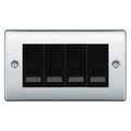 BG Nexus Polished Chrome 4 Gang Master Telephone Socket, Screw Terminal - Black Insert