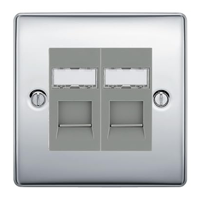 BG Nexus Metal Polished Chrome 2 Gang RJ45 Data Socket NPCRJ452G Grey Inserts by British General