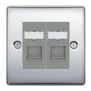 BG Nexus Metal Polished Chrome 2 Gang RJ45 Data Socket NPCRJ452G Grey Inserts by British General
