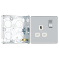 BG Screwless Polished Chrome 13A Single Switched Socket FPC21W with 25mm Steel Back Box