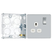 BG Screwless Polished Chrome 13A Single Switched Socket FPC21W with 25mm Steel Back Box by British General (BG-FPC21W+HGS02)