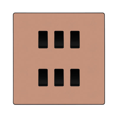 BG Evolve Polished Copper 6 Gang Intermediate Custom Grid Light Switch with Back Box Included