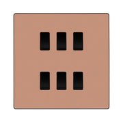 BG Evolve Polished Copper 6 Gang Intermediate Custom Grid Light Switch with Back Box Included by British General (BG-Evolve-PC-6G-CUSTOM-6x INT SWITCH)