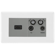 BG Nexus White Moulded 4G Faceplate with HDMI + TV/FM/SAT Module - Grey Insert by British General (BG-8EMR4-HDMI-TVFM2G)