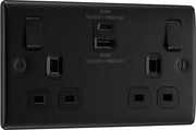 BG NFB22UAC45B Nexus Metal Matt Black 2 Gang 13A 1x USB-QC A 30W 1x USB-PD C 45W Switched Socket by British General (BG-NFB22UAC45B-Shopify-SA_1)