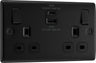 BG NFB22UAC45B Nexus Metal Matt Black 2 Gang 13A 1x USB-QC A 30W 1x USB-PD C 45W Switched Socket by British General (BG-NFB22UAC45B-Shopify-SA_1)