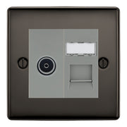BG Nexus Black Nickel TV Aerial & RJ45 CAT6 Data Socket - Grey Insert by British General
