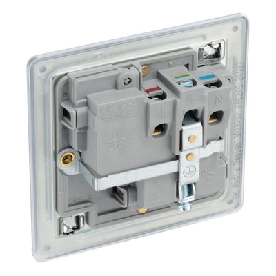 BG Screwless Polished Chrome 13A Single Switched Socket FPC21G with 35mm Steel Back Box