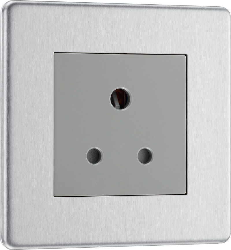 BG FBS29G Flatplate Screwless 5A, Unswitched Socket Round Pin Brushed Steel
