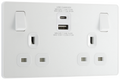 BG PCDCL22UAC30W Pearlescent White Evolve 2 Gang 13A 1x USB-QC A 27W 1x USB-PD C 30W Switched Socket - White Insert