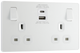 BG PCDCL22UAC30W Pearlescent White Evolve 2 Gang 13A 1x USB-QC A 27W 1x USB-PD C 30W Switched Socket - White Insert