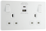 BG PCDCL22UAC30W Pearlescent White Evolve 2 Gang 13A 1x USB-QC A 27W 1x USB-PD C 30W Switched Socket - White Insert by British General (BG-PCDCL22UAC30W-Shopify-SA_1)