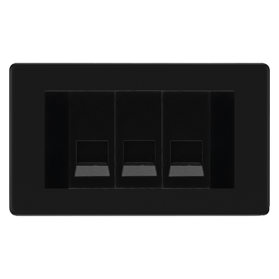 BG Screwless Matt Black 3 Gang Master Telephone Socket - Black Insert
