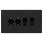 BG Evolve Matt Black 4 Gang Light Switch 2x Trailing Edge LED Dimmer 2x 2 Way Custom Switch by British General (BG-Evolve-MB-CUSTOM-4G-2xDIMMER-2x2WAY)