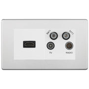 BG Screwless Brushed Steel 4G Faceplate with HDMI + TV/FM/SAT Module - White by British General (BG-FBSEMR4-HDMI-TVFM2W)