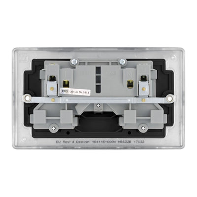 BG Nexus Metal Brushed Steel 13A Double Socket NBS22B with 25mm Steel Back Box