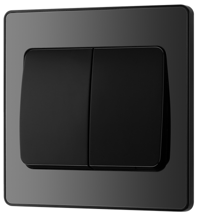PCDBC42WB Front - This Evolve Black Chrome 20A 16AX double light switch from British General can operate 2 different lights, whilst the 2 way switching allows a second switch to be added to the circuit to operate the same light from another location (e.g. at the top and bottom of the stairs). 