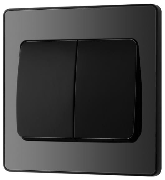 PCDBC42WB Front - This Evolve Black Chrome 20A 16AX double light switch from British General can operate 2 different lights, whilst the 2 way switching allows a second switch to be added to the circuit to operate the same light from another location (e.g. at the top and bottom of the stairs). 