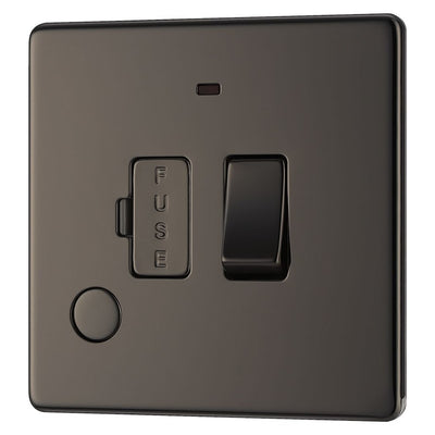 BG Screwless Black Nickel 13A Switched Spur + Neon + Cable Outlet FBN53 with 25mm Steel Back Box