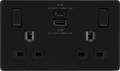 BG Screwless FFB22UAC45B Matt Black Double Socket with USB 45W Type A & C USB