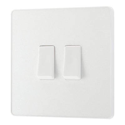 BG Evolve Pearlescent White 20A 16AX 2 Way Double Light Switch PCDCL42W with 35mm Steel Back Box
