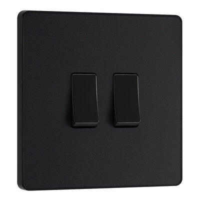 BG Evolve Matt Black 2 Gang 20A 16AX 2 Way Light Switch PCDMB42B with 35mm Steel Back Box