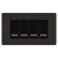 BG Screwless Black Nickel 4 Gang Master Telephone Socket, Screw Terminal - Black Insert