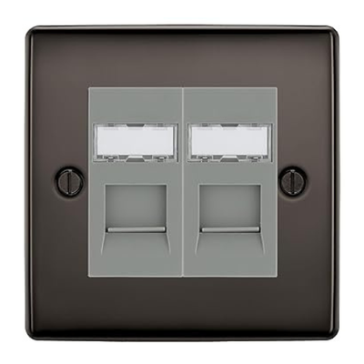 BG Nexus Metal Black Nickel 2 Gang RJ45 Data Socket NBNRJ452G Grey Inserts by British General