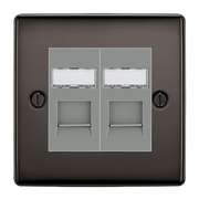 BG Nexus Metal Black Nickel 2 Gang RJ45 Data Socket NBNRJ452G Grey Inserts by British General