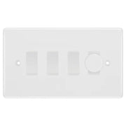 BG Nexus White Moulded 4 Gang Switch 1x Trailing Edge LED Dimmer 3x Intermediate Custom Grid Switch by British General (BG-Nexus-WM-4G-CUSTOM-1x-Dimmer-3x-INT)