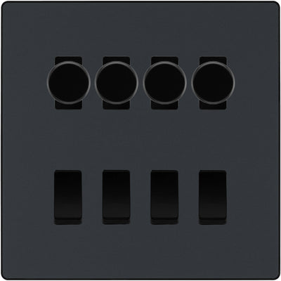 BG Evolve Matt Grey 8 Gang Switch 4x Trailing Edge LED Dimmer 4x 2Way Custom Switch by British General (BG-Evolve-MG-8G-CUSTOM-4x-Dimmer-4x-2WAY)