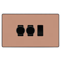 BG Evolve Polished Copper 3 Gang Light Switch 2x Trailing Edge LED Dimmer 1x 2 Way Custom Switch